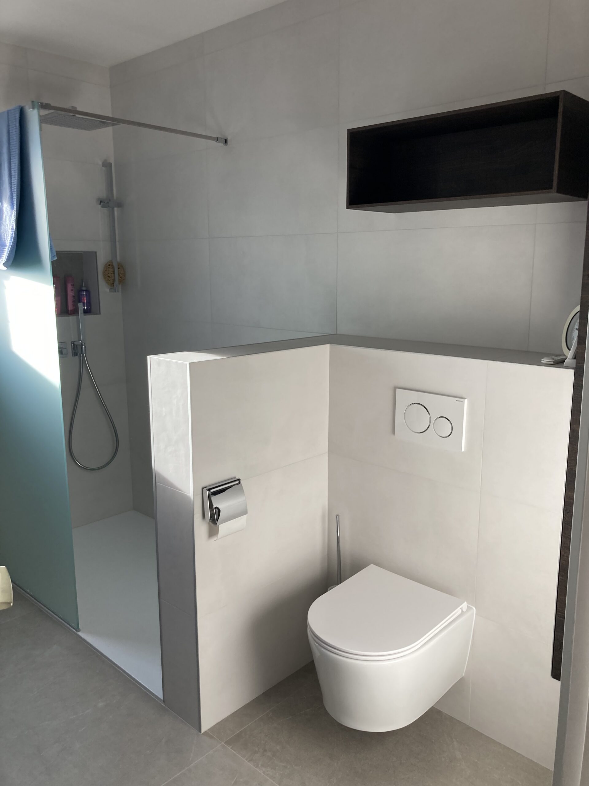 Salle de bains rénovée, douche à la place de la baignoire, Sillingy, mai 2023 : photo 2